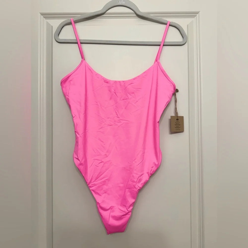 NWT Toast Swim Free People Solid High Cut Pink One Piece Swimsuit - XL - Picture 3 of 9